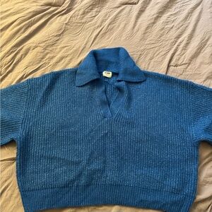 Cotton On Blue V-Neck Sweater Chunky Knit Cropped